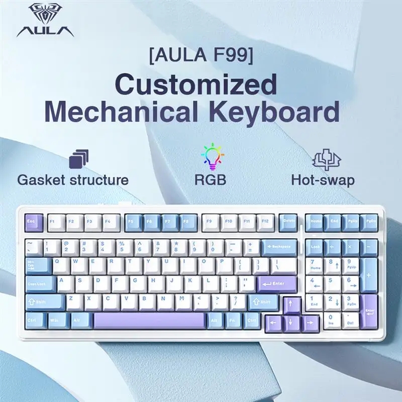 Gaming Keyboard Bundle - Aula F99 Keyboard Mekanikal Gaming, tiga